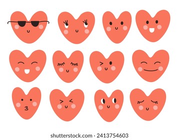Set with cute red hearts. Vector illustrations
