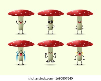 Set Of Cute Red Mushroom Expression Vector Design