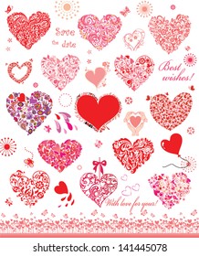 Set of cute red and pink hearts