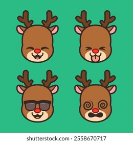 Set of Cute Reindeer Stickers