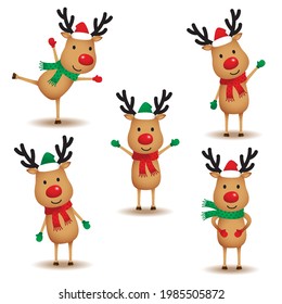 Set of cute reindeer vector illustration