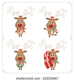 Set of cute reindeer. Vector illustration