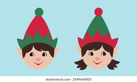 Set of cute retro Christmas elf head flat stock illustration.
Good for card,poster, banner, leaflet .