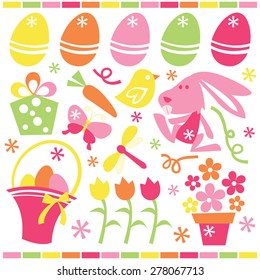 A set of cute retro easter and spring related stock vector illustration clip arts.