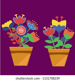 Set of cute retro folk flower which was drawn in flat style for decoration