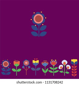 Set of cute retro folk flower which was drawn in flat style for decoration