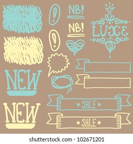 Set of cute retro hand draw elements for design