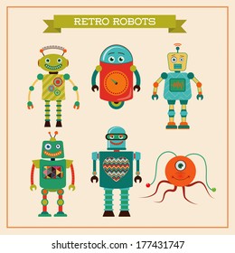 Set Colorful Robots Flat Square Icons Stock Vector (Royalty Free ...