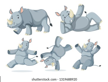 Set of cute rhinos illustration