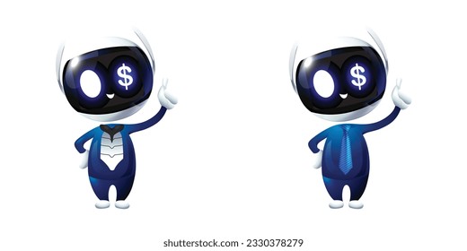 Set of cute robot collection,  AI technology, digital characters, human-like machines with artificial intelligence, AI business concept, print, artwork, doodle, vector illustration (Vector)