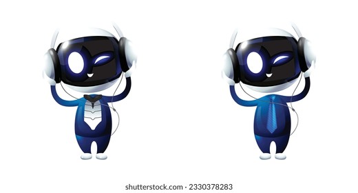 Set of cute robot collection,  AI technology, digital characters, human-like machines with artificial intelligence, AI business concept, print, artwork, doodle, vector illustration (Vector)