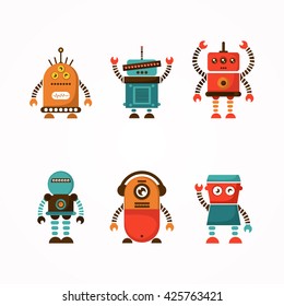 Happy Robots Flat Square Icons Long Stock Vector (Royalty Free) 561190519