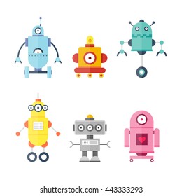 Set Cute Robots. Future. Flat design vector illustration.