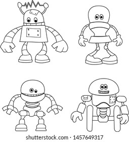 A set of cute robots kids coloring cartoon characters