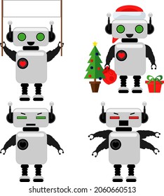 A set of cute robots. Vector illustration of humanoid robots.