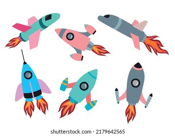 Set of cute rocket isolated on white background