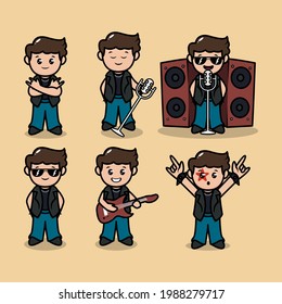 set of cute rockstar band metal mascot design illustration