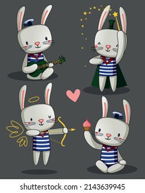 set of cute romantic bunnies