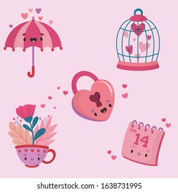 Set of cute romantic sticker or badges for valentine’s day