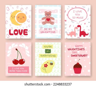 Set of cute romantic vector cards on Valentine's Day