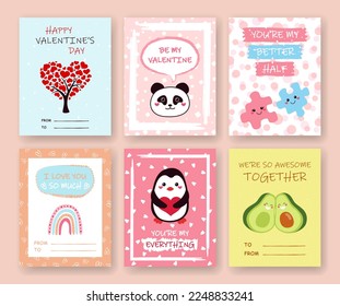 Set of cute romantic vector cards on Valentine's Day