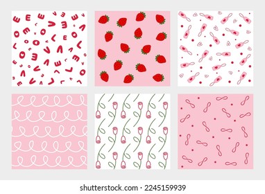 Set of cute romantic vector seamless patterns