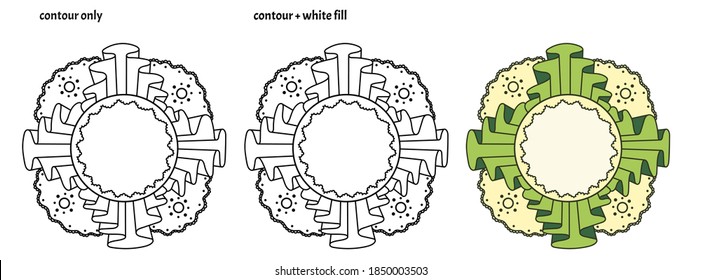 Set of cute round frame templates with textile ruffles and lace. Colored isolated decorative copy space vector illustration