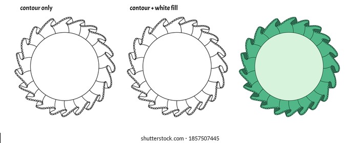 Set of cute round frame templates with textile ruffles and lace. Colored isolated decorative copy space vector illustration