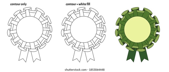 Set of cute round frames with textile ruffles and ribbon. Colored isolated decorative copy space template vector illustration