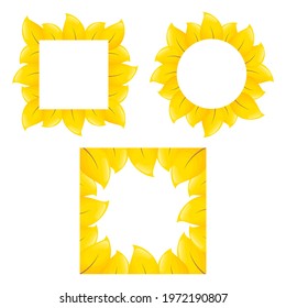 Set of cute round and square frame templates with colorful leaves and copy space. White background. Flat style illustration.