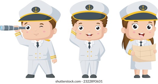 Set of cute sailors children cartoon