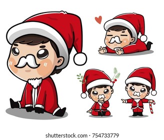 Set cute santa claus boy with a variety of gestures.