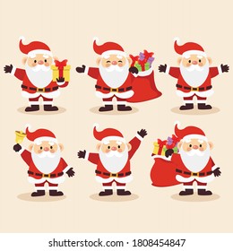 Set of cute Santa Claus character. Merry Christmas.