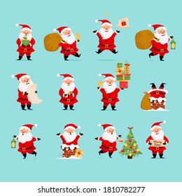 Set with cute santa claus character. Vector illustration for christmas and new year design