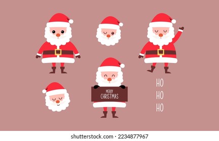 Set of Cute Santa Claus Character Vector