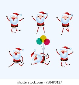 Set of cute santa claus character for christmas. Merry christmas and happy new year. Cartoon Vector Illustration.