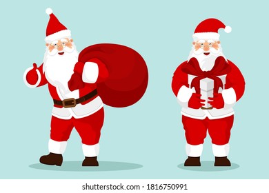 Set of cute Santa Claus. Characters cute flat. Funny cartoon character with different emotions. New Year
