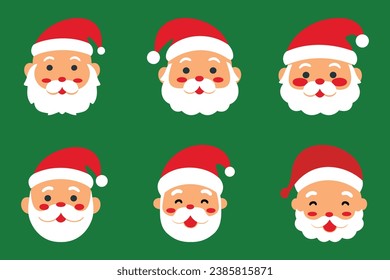 Set of cute santa claus face in flat style Vector Illustration for Christmas Celebrations