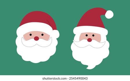 Conjunto de linda cabeza de Santa Claus Ilustración vectorial plana.
Cara de Papá Noel.
Divertido Clipart de Santa.