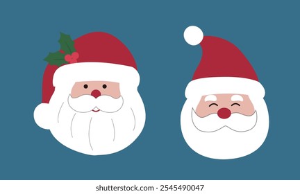 Conjunto de linda cabeza de Santa Claus Ilustración vectorial plana.
Cara de Papá Noel.
Divertido Clipart de Santa.