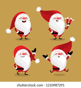 Set of cute Santa Claus isolated on background. Cute cartoon character. Design for xmas holiday. Vector illustration. 