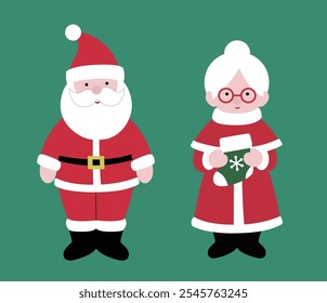 Set of Cute Santa Claus and Mrs Claus flat vector stock illustration.
Christmas granny and santa claus clipart.
Merry Xmas design element.
Good for card, banner, flayer, leaflet, poster. 