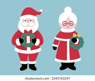 Set of Cute Santa Claus and Mrs Claus flat vector stock illustration.
Christmas granny and santa claus clipart.
Merry Xmas design element.
Good for card, banner, flayer, leaflet, poster. 