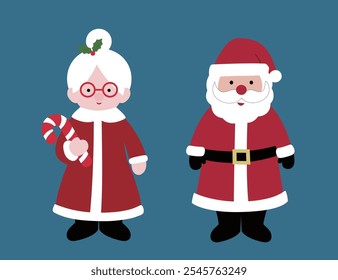 Set of Cute Santa Claus and Mrs Claus flat vector stock illustration.
Christmas granny and santa claus clipart.
Merry Xmas design element.
Good for card, banner, flayer, leaflet, poster. 