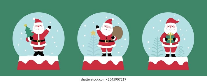 Set of Cute Santa Claus snowball flat vector stock illustration.