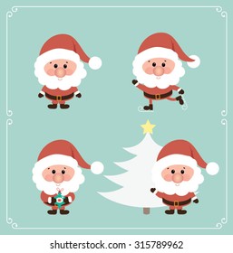 Set of cute Santa Claus. Vector illustration