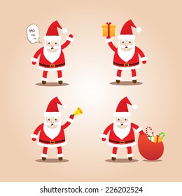 Set of Cute Santa Clauses.Cartoon styles for christmas and happy new year.Vector illustration.