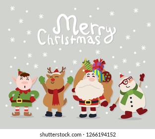 set of cute santa and friends characters