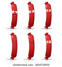Set of cute sausage mascot cartoon character premium vector