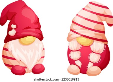 Set of cute Scandinavian gnomes for Valentine's Day, boy and girl, couple